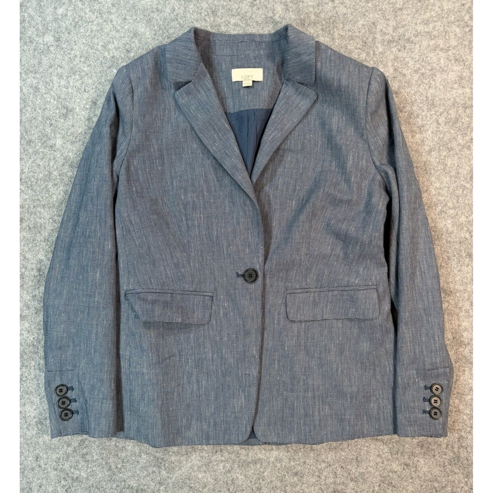 Loft Petites Blue White Textured Single Button Blazer‎ Jacket Size 6P